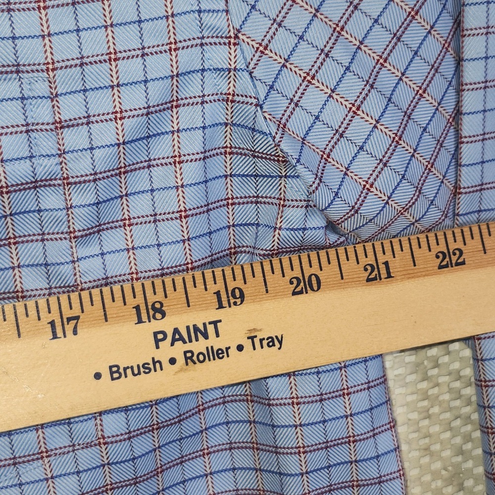 Johnston & Murphy XC4 Extreme Comfort Blue Red Plaid Cotton Shirt Mens M 74-8461 - Picture 7 of 10